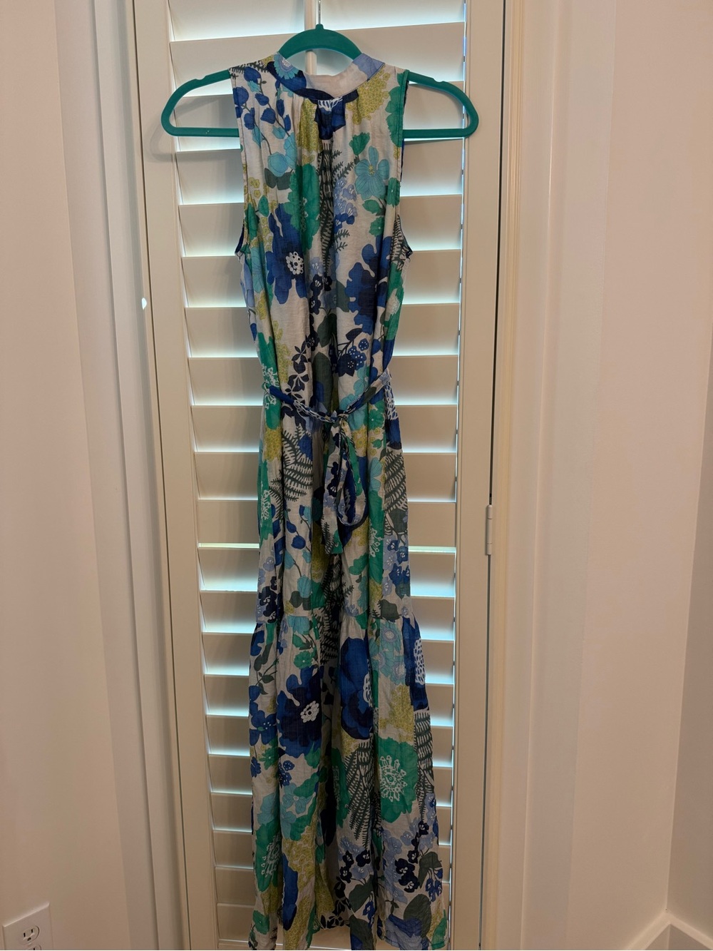 Jade Floral Maxi Dress in Blue, Green & White
